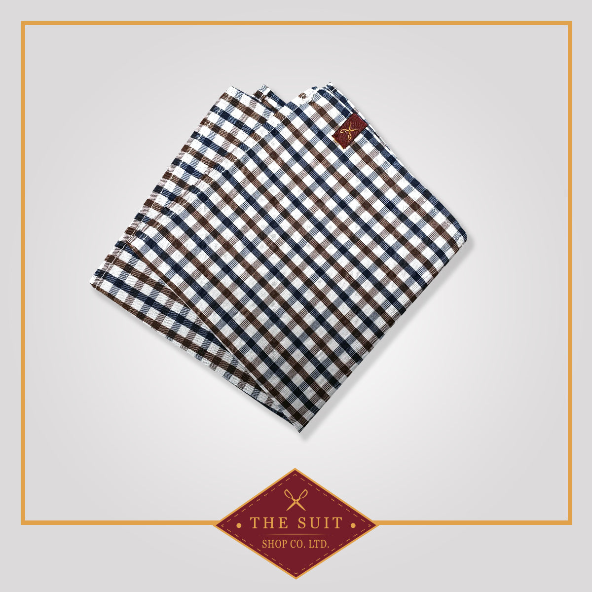 Blue and Brown Check Patterned Pocket Square