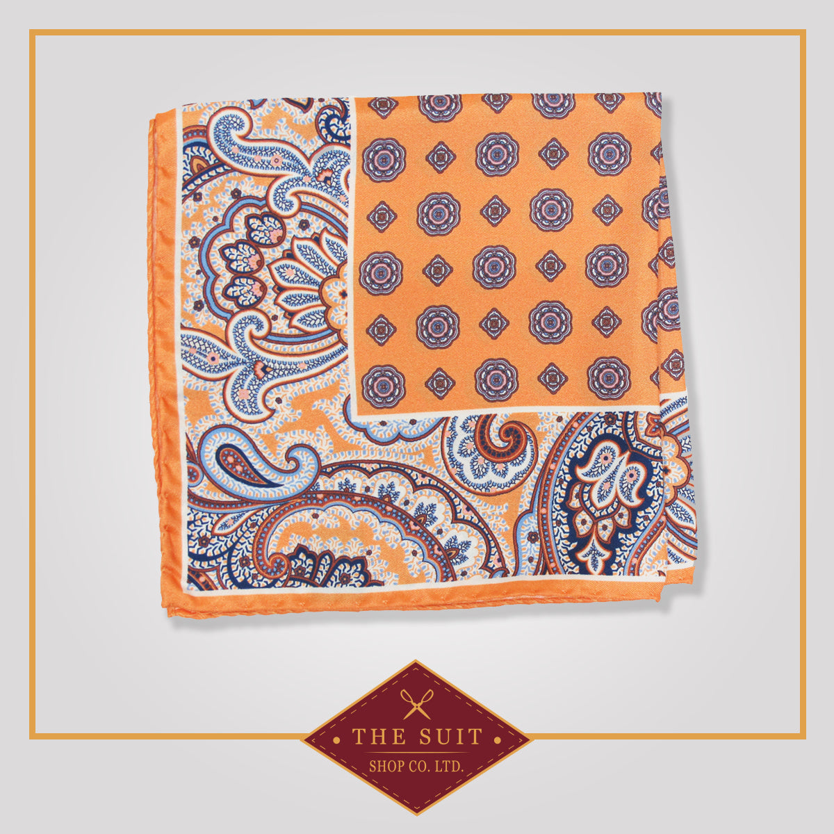 Atomic Tangerine Patterned Silk Pocket Square