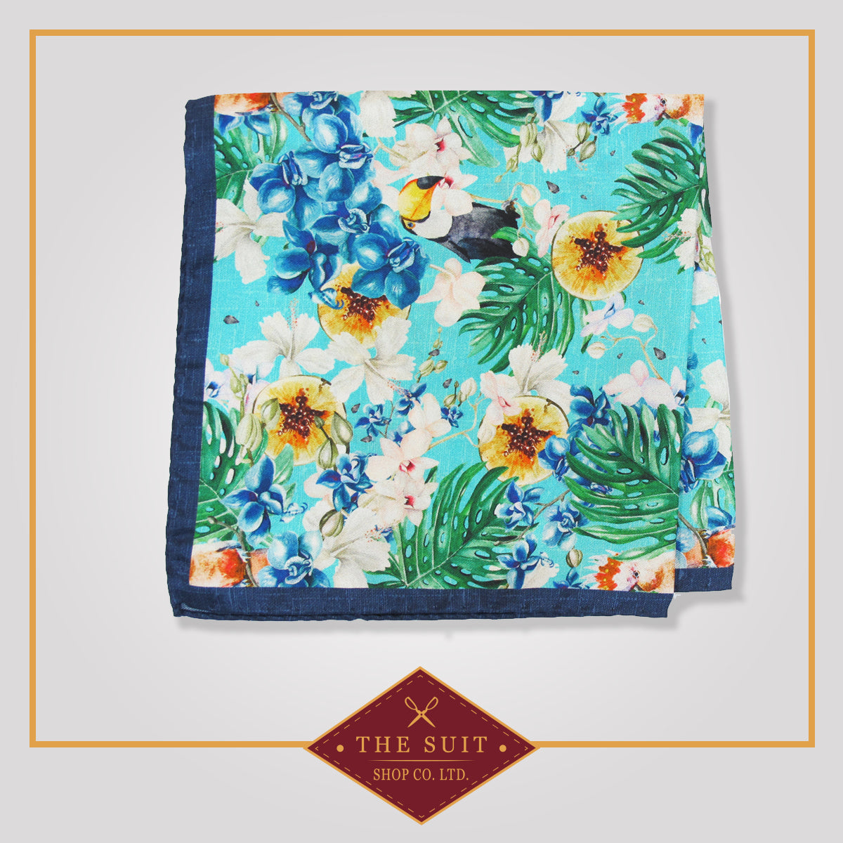 Aquamarine Blue Patterned Silk Pocket Square