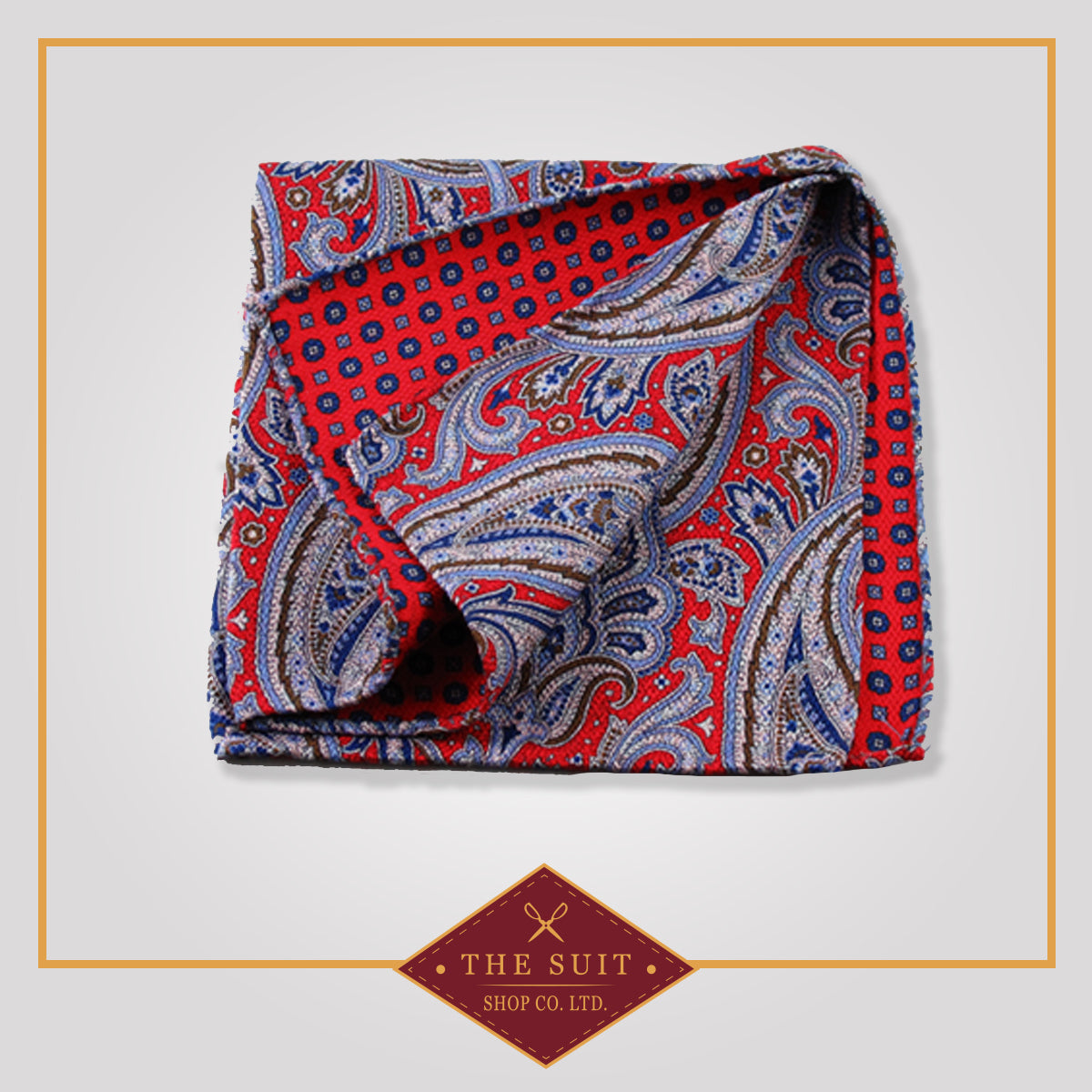 Alizarin Crimson Paisley Patterned Silk Pocket Square