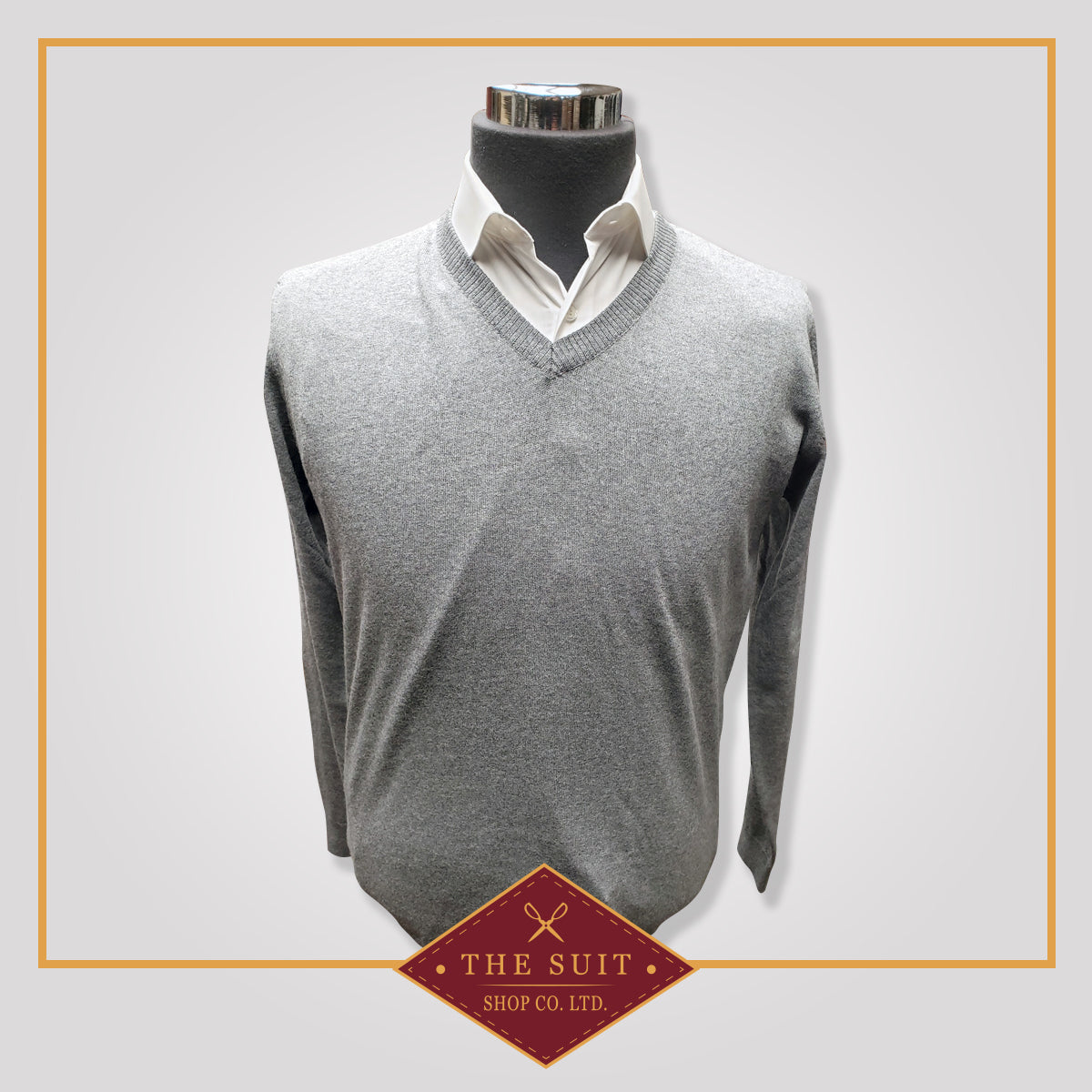 Light Grey Merino V-Neck Wool Sweater
