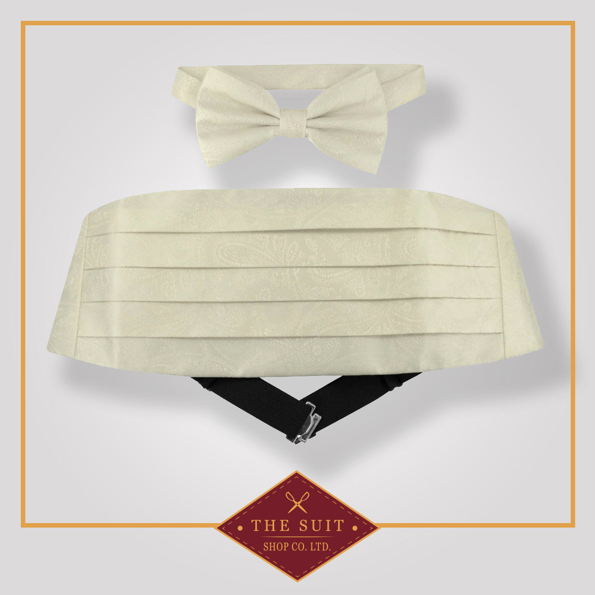 Cummerbund & Bow Tie Off-WHITE PAISLEY Set
