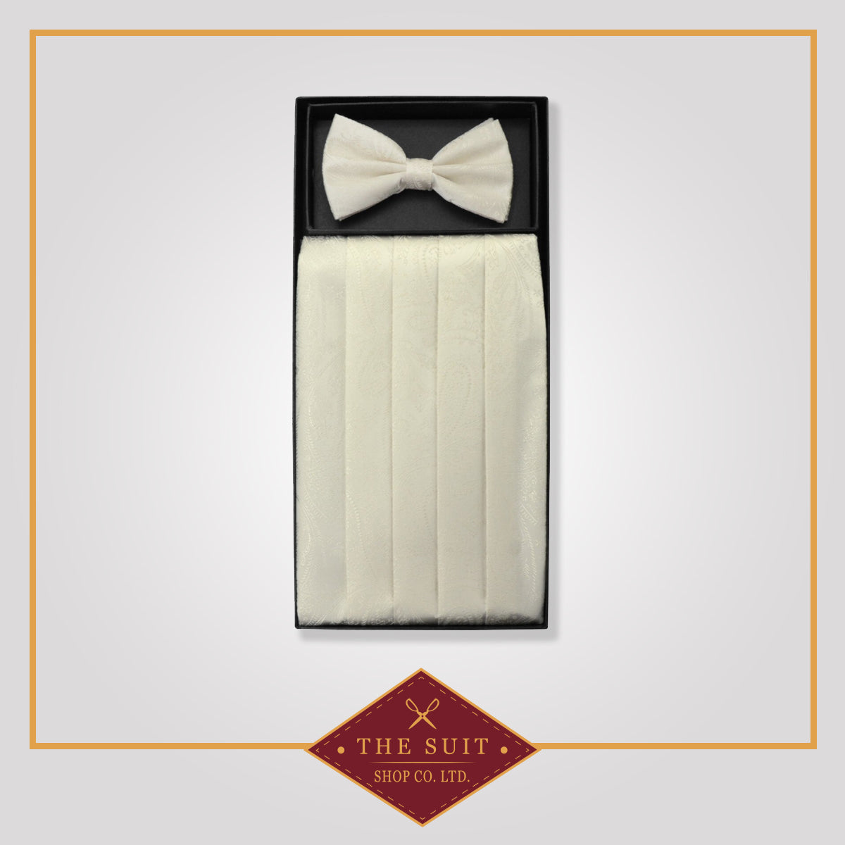 Cummerbund & Bow Tie Off-WHITE PAISLEY Set