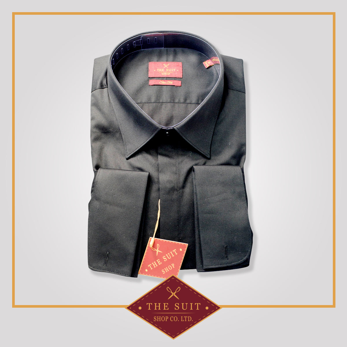 Milano Shirt Black Sateen Cotton with French Cuffs