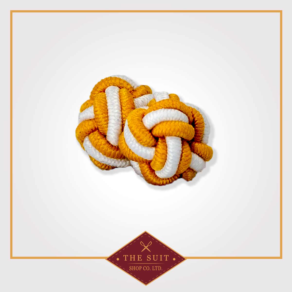 Gold and White Silk Knot Cuff Links