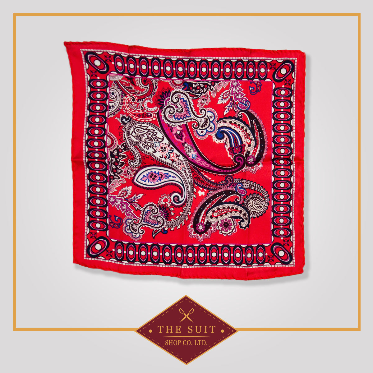 Alizarin Crimson Paisley Patterned Pocket Square