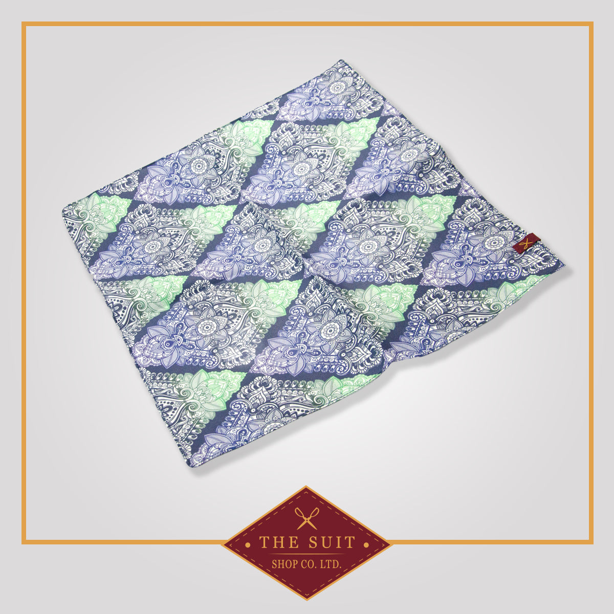 Oxford Blue and Surf Crest Patterned Pocket Square