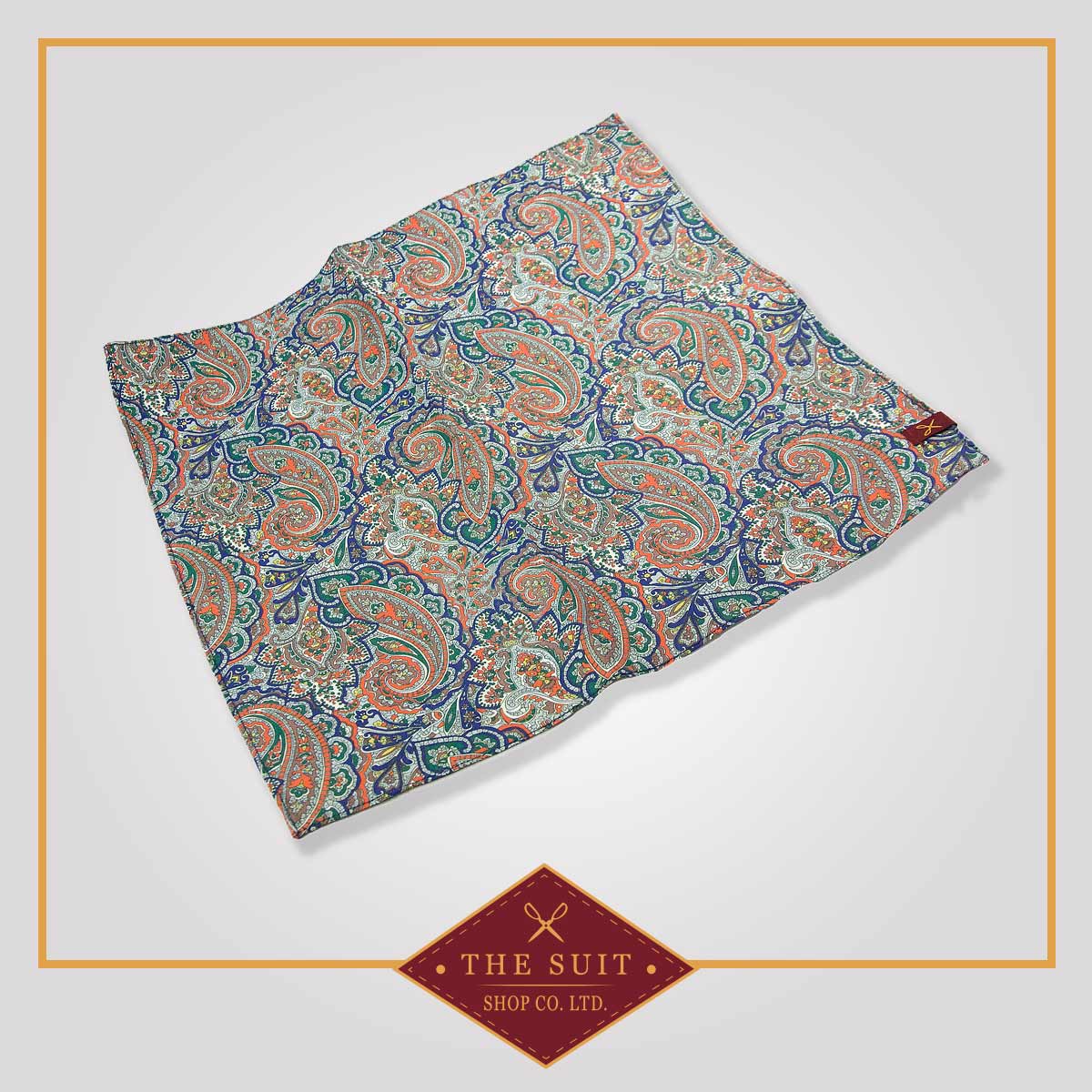 Azure and Apricot Paisley Patterned Pocket Square