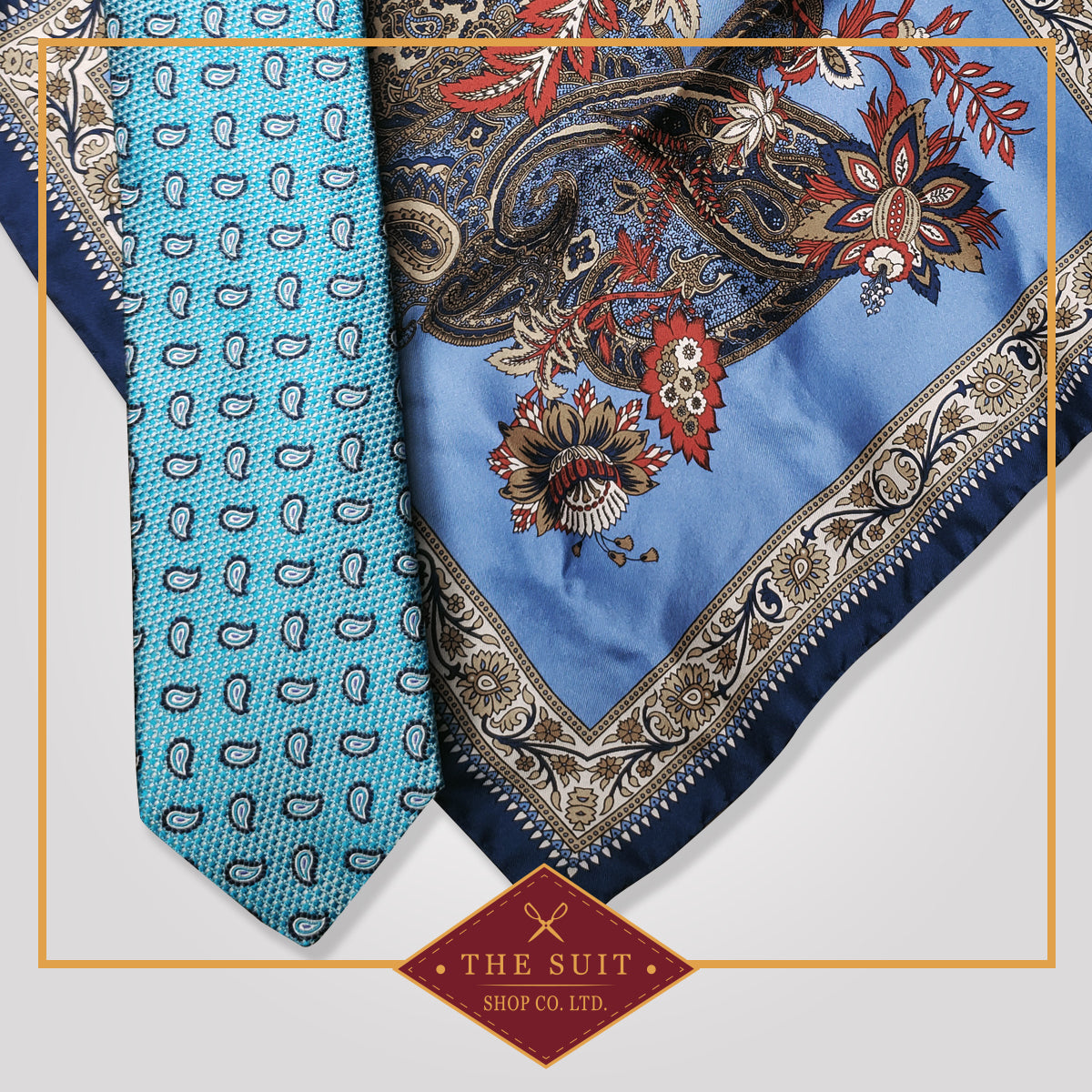 Neptune Patterned Tie and Bermuda Patterned Pocket Square