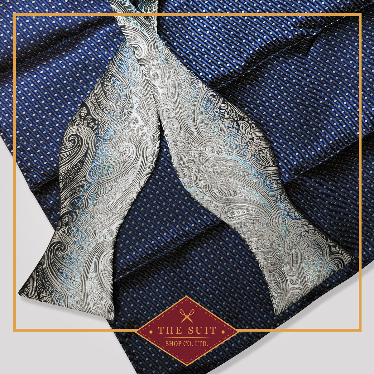French Grey Bow Tie and Biscay Pin Dot Pocket Square