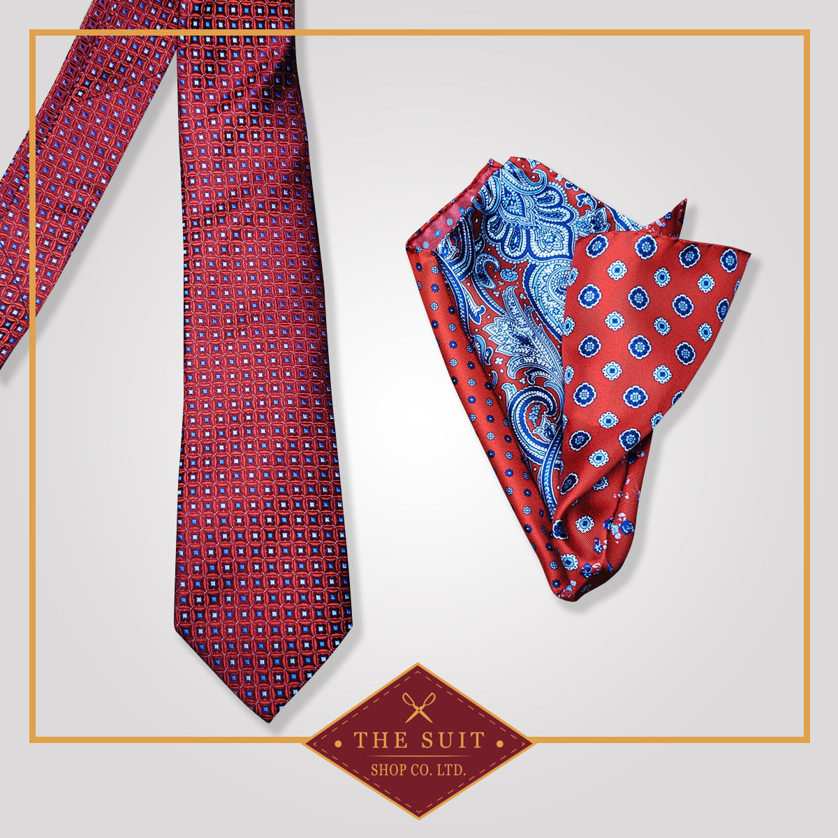 Cognac Tie and Apple Blossom Patterned Pocket Square