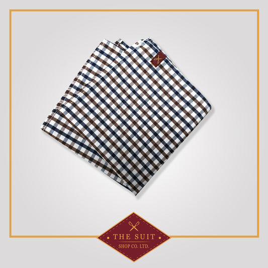 Blue and Brown Check Patterned Pocket Square