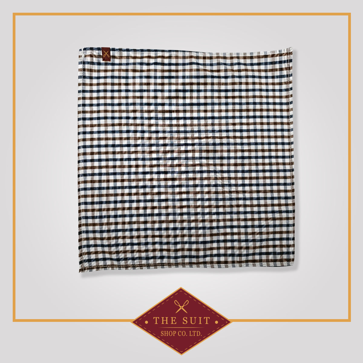 Blue and Brown Check Patterned Pocket Square