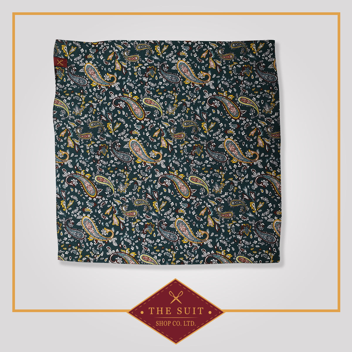 Green Base Paisley Patterned Pocket Square