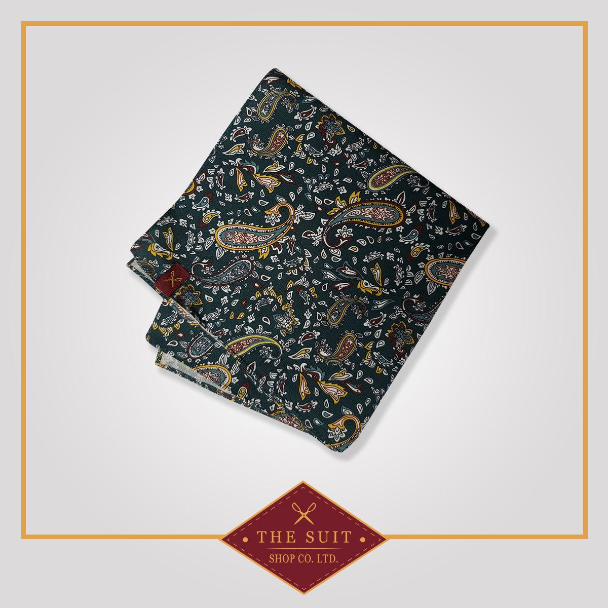 Green Base Paisley Patterned Pocket Square