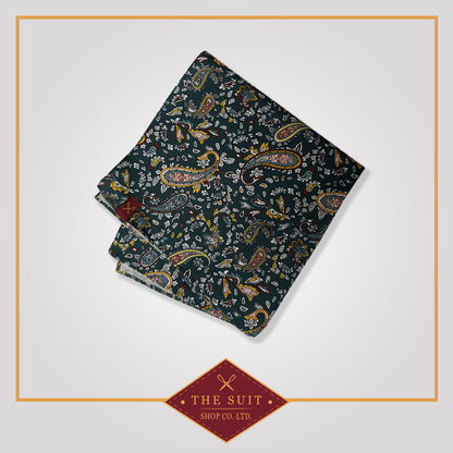 Green Base Paisley Patterned Pocket Square