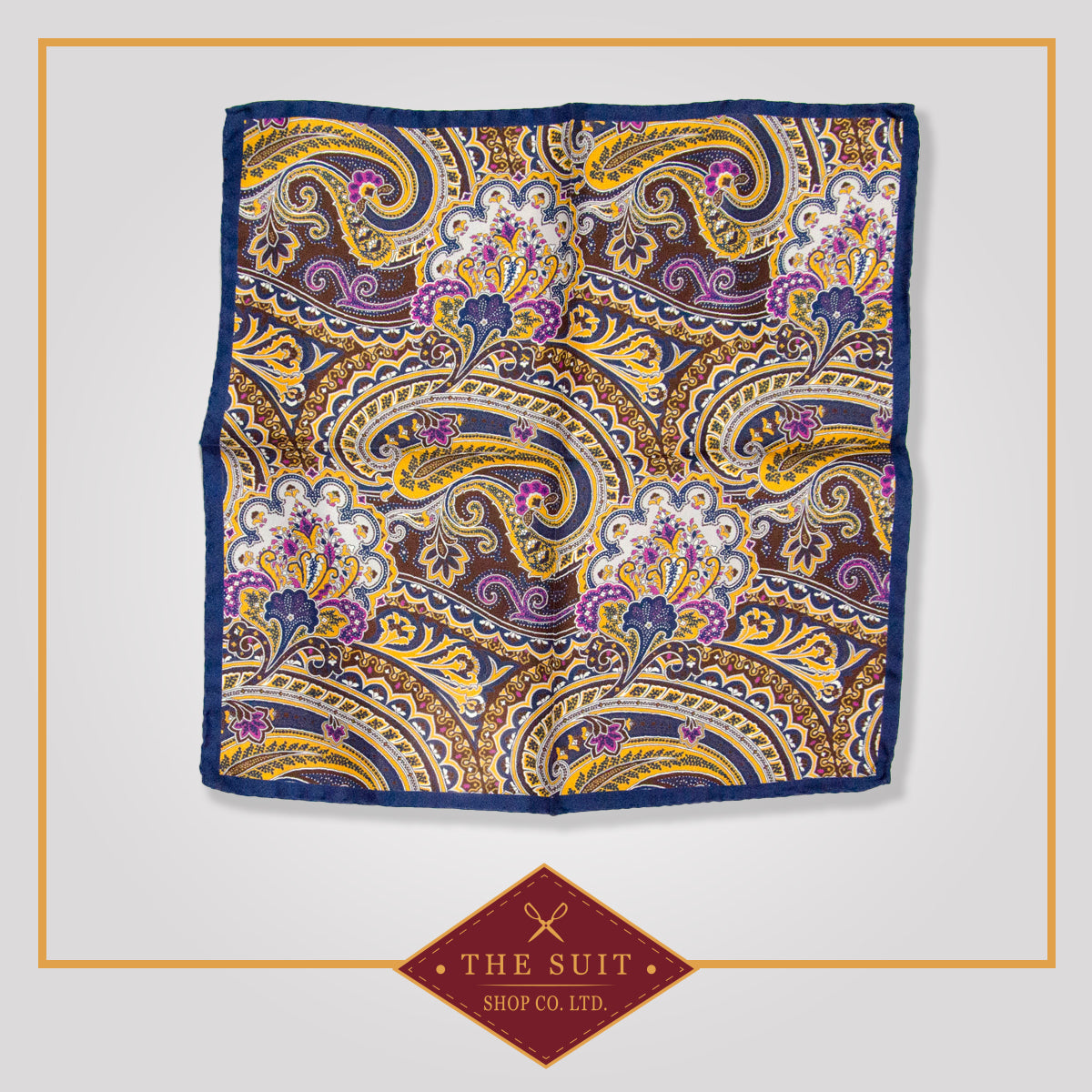 Buttercup and Fiord Paisley Patterned Pocket Square