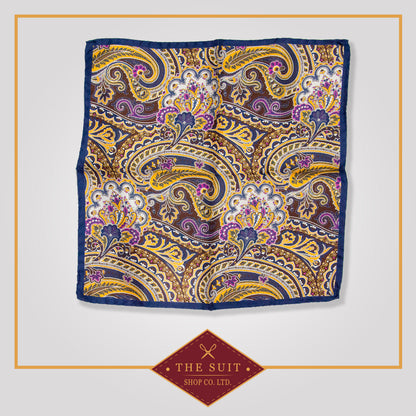Buttercup and Fiord Paisley Patterned Pocket Square