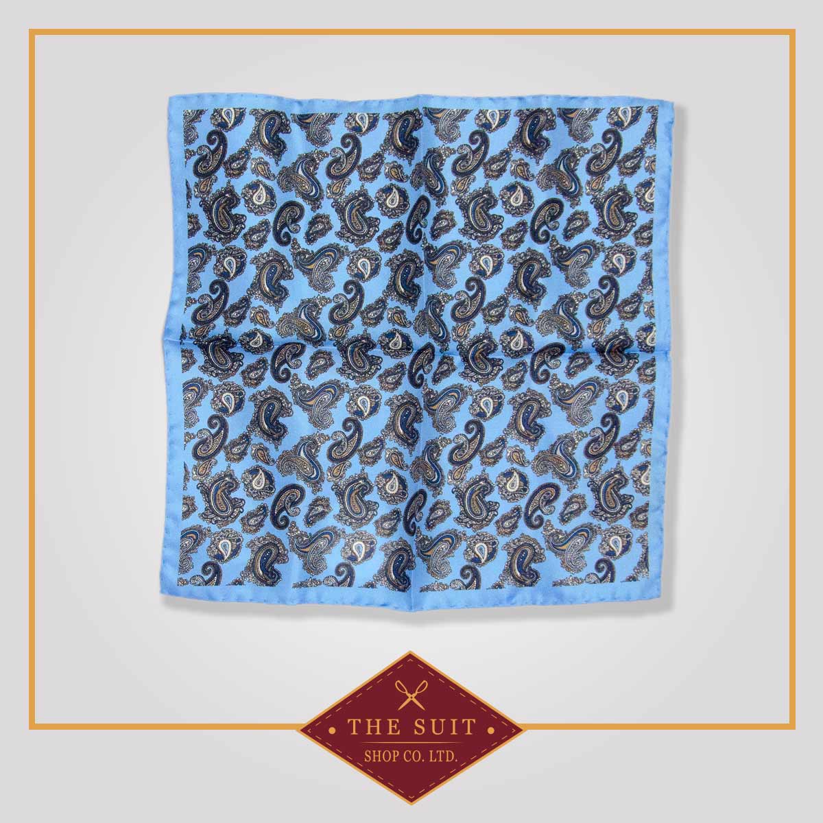 Cornflower and Cloud Burst Paisley Patterned Pocket Square