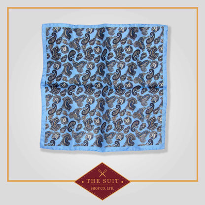 Cornflower and Cloud Burst Paisley Patterned Pocket Square