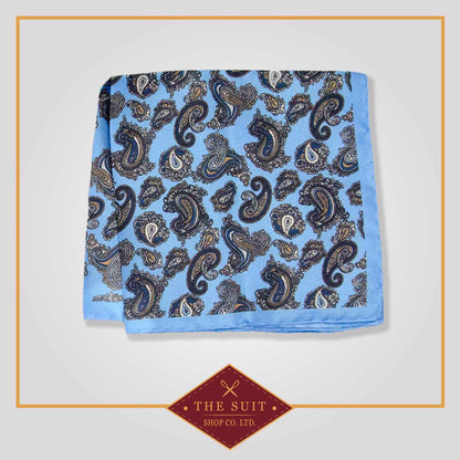 Cornflower and Cloud Burst Paisley Patterned Pocket Square