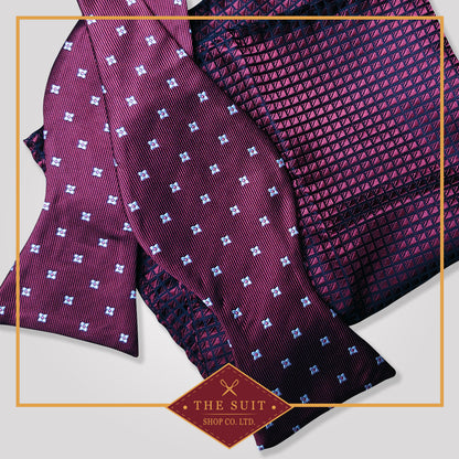 Mulberry Wood Bow Tie and Mulberry Check Pocket Square
